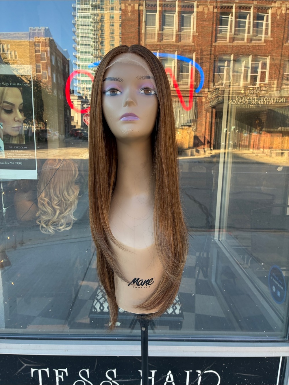 Long Straight Natural Brown Wig - Center Part